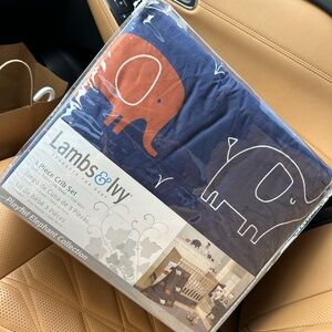 Lambs & Ivy Playful Elephant Blue/White Cotton 3-Piece Baby Crib Bedding Set